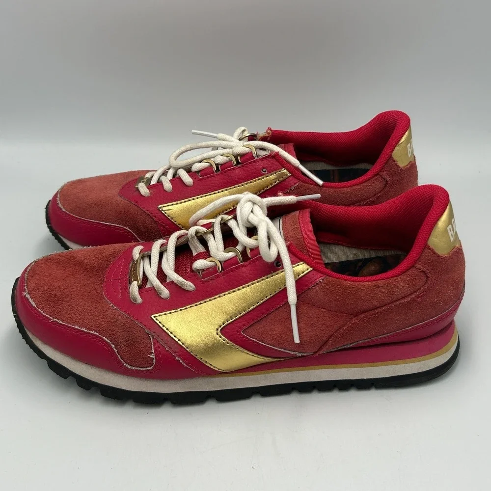 Brooks Heritage Chariot Red Gold Suede Sneaker Coffee Womens 10 Vintage Metallic